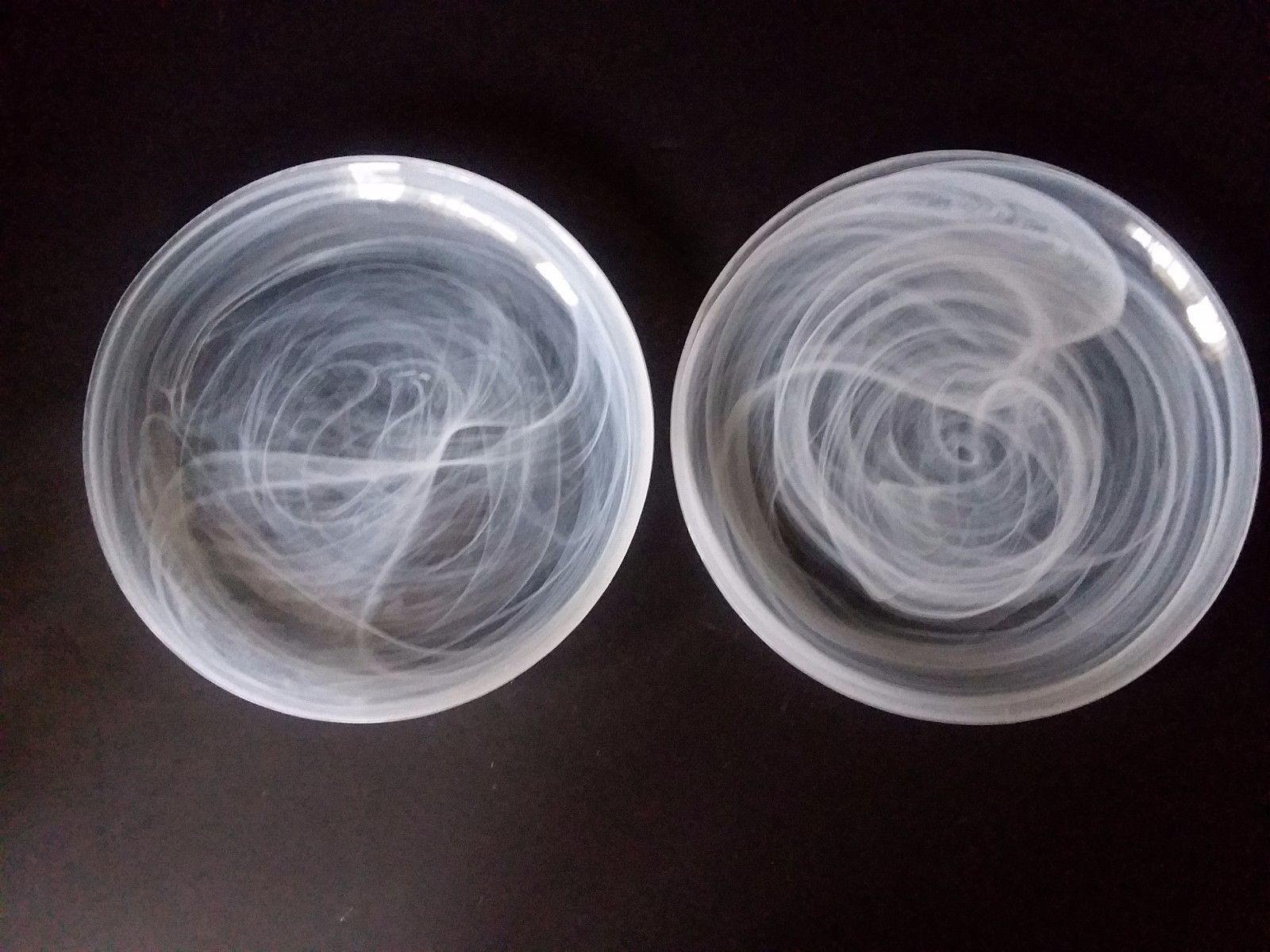 Set of 2 White Opaque Swirl Glass Salad Plates Dinnerware 9 1/4