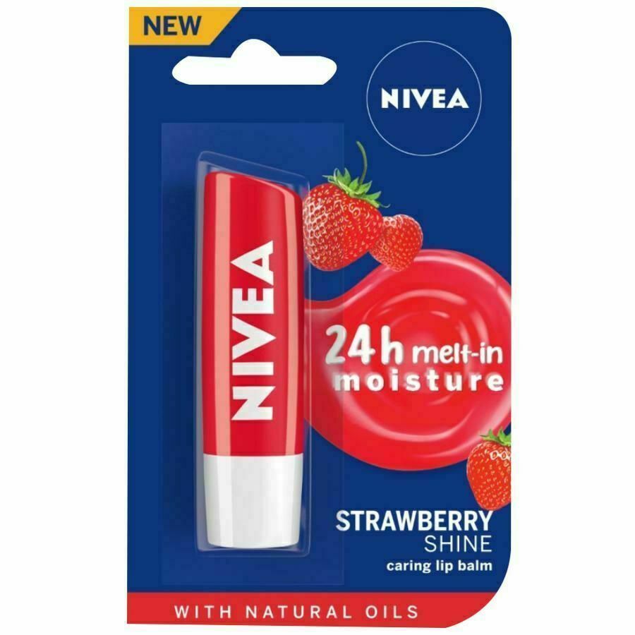 Nivea Strawberry Shine Lip Balm -24h Moisture With Natural Oil, 4.8g (Pack of 1)