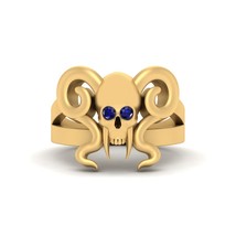 Solid 14k Yellow Gold Vampire Skull Engagement Ring Spooky Skull Ring For Womens - $3,049.99