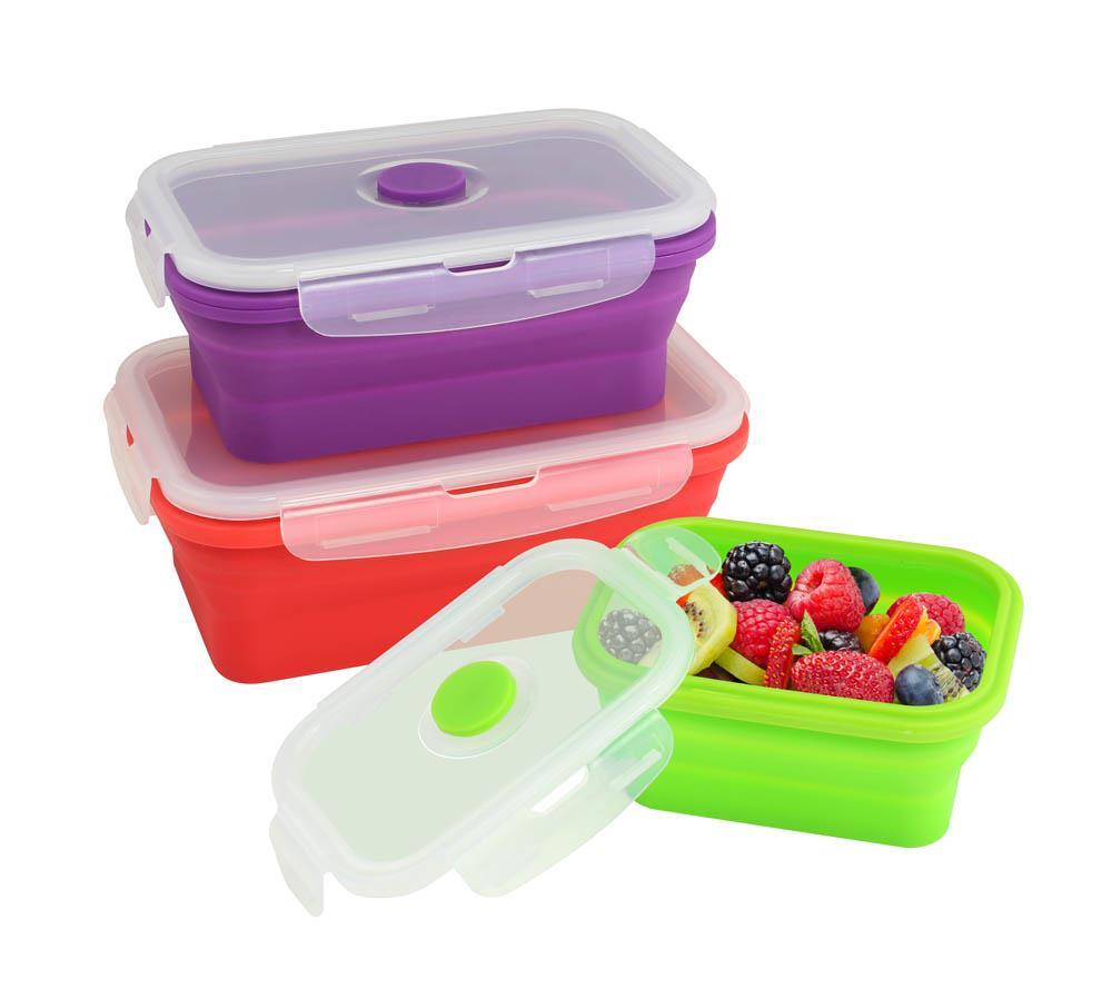 3 Piece Set Collapsible Silicone Stacking Food Containers- Food Storage ...