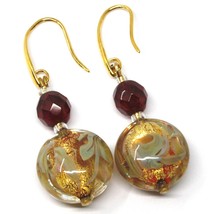 PENDANT HOOK EARRINGS RED YELLOW DISC MURANO GLASS GOLD LEAF MADE IN ITALY image 1