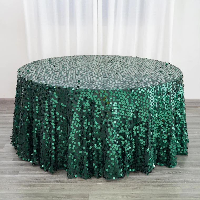 Hunter Green - Polyester - 120" Big Payette Sequin Round Tablecloth Wedding - $119.98