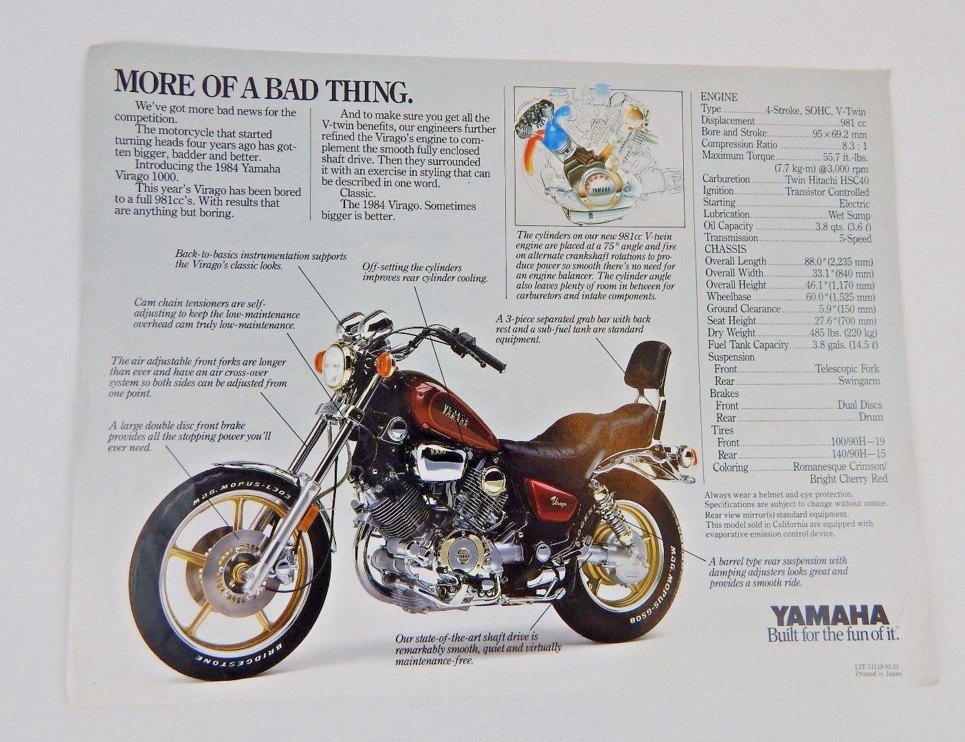 ... 1984 Yamaha Virago 700 & 1000 Single Sheet Sales Brochures ...
