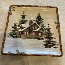 St. Nicholas Square SNOW VALLEY 10 1/2&quot; Dinner Plate Cabin Pine cones Tr... - $33.97