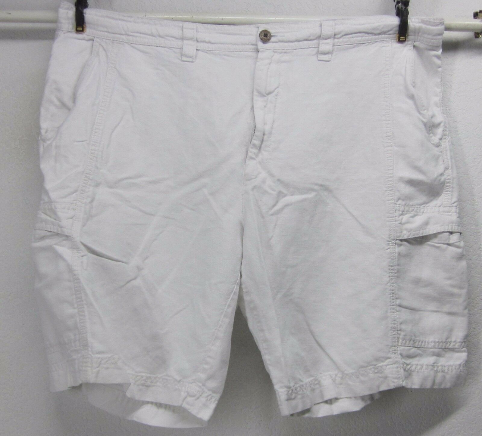 ISLAND SHORES MEN'S (44W) WHITE CARGO SHORTS LINEN COTTON BLEND ...