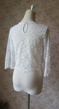 3-Quarters Sleeve White Lace Top Loose Wedding Bridesmaid Crop Lace Top Plus image 5