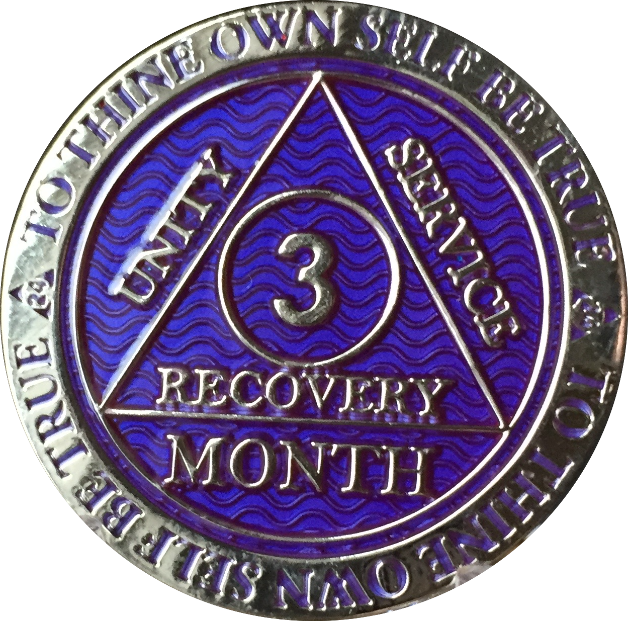 3 Month AA Medallion Reflex Purple Silver Plated Sobriety 90 Day Chip Coin