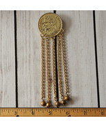 high quality vintage gold dangle long tassel pin brooch coin - $19.79