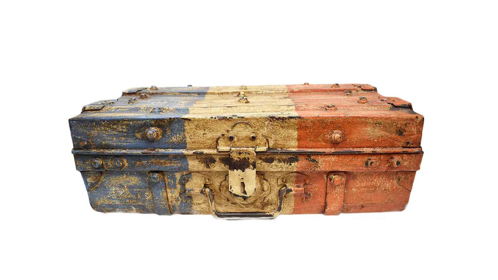 Antique Army Trunk from India Rustic Painted Metal Trunk Trunks