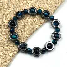 Natural Blue Star Tiger Eye &amp; Hematite 6 mm Bead 7.5&quot; Stretch Bracelet R... - $13.88