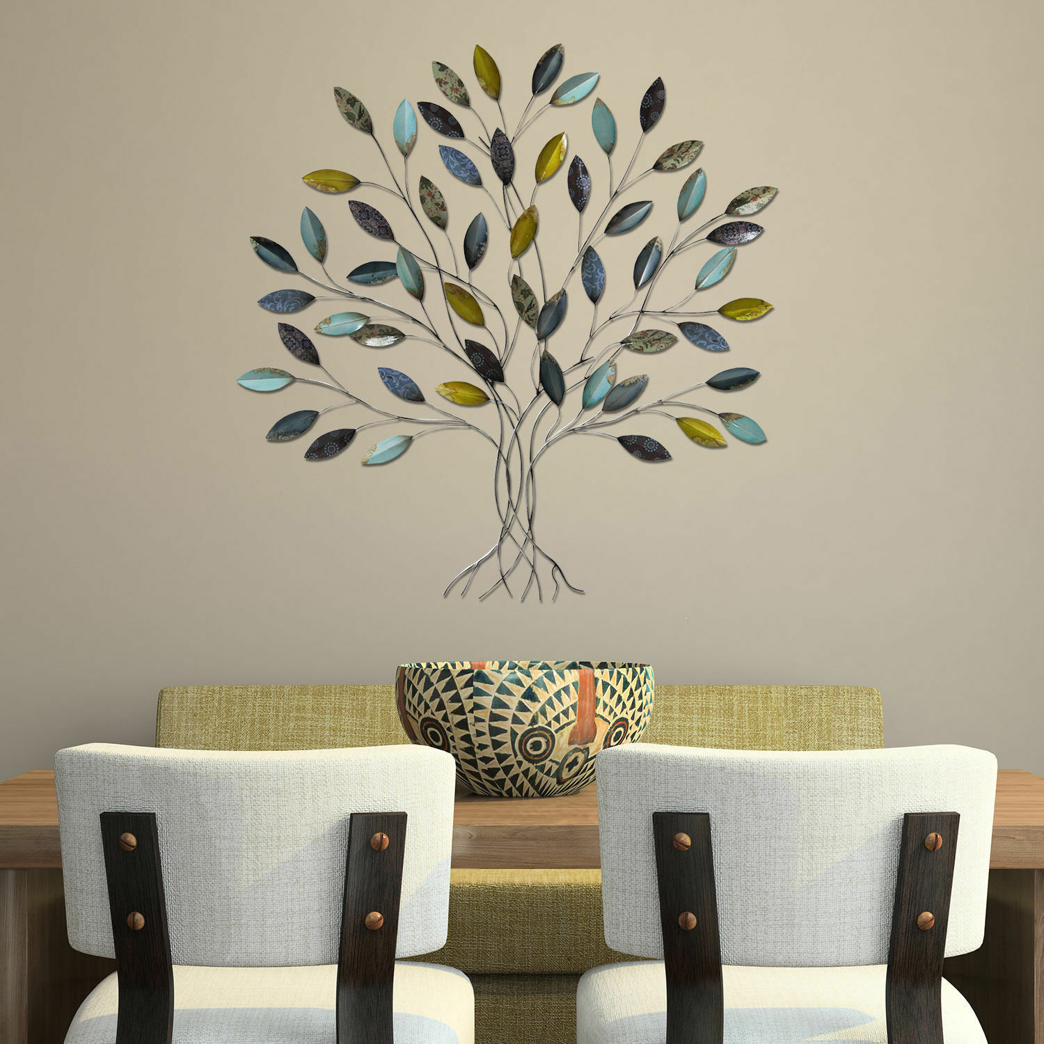 Tree Wall Sculpture Blue Multicolored Wrought Iron Branches Painted