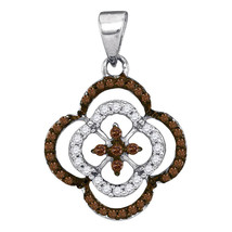 10k White Gold Round Brown Color Enhanced Diamond Quatrefoil Cluster Pendant - $179.00