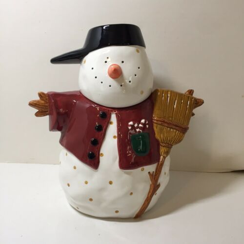 Snowman Cookie Jar Debbie Mumm Sakura Earthenware 10.5" - $24.18