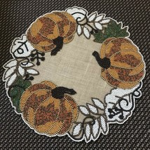 (4) Nicole Miller Pumpkin Floral Thanksgiving Beaded Placemats 15” Round ~NEW ~ - $80.00