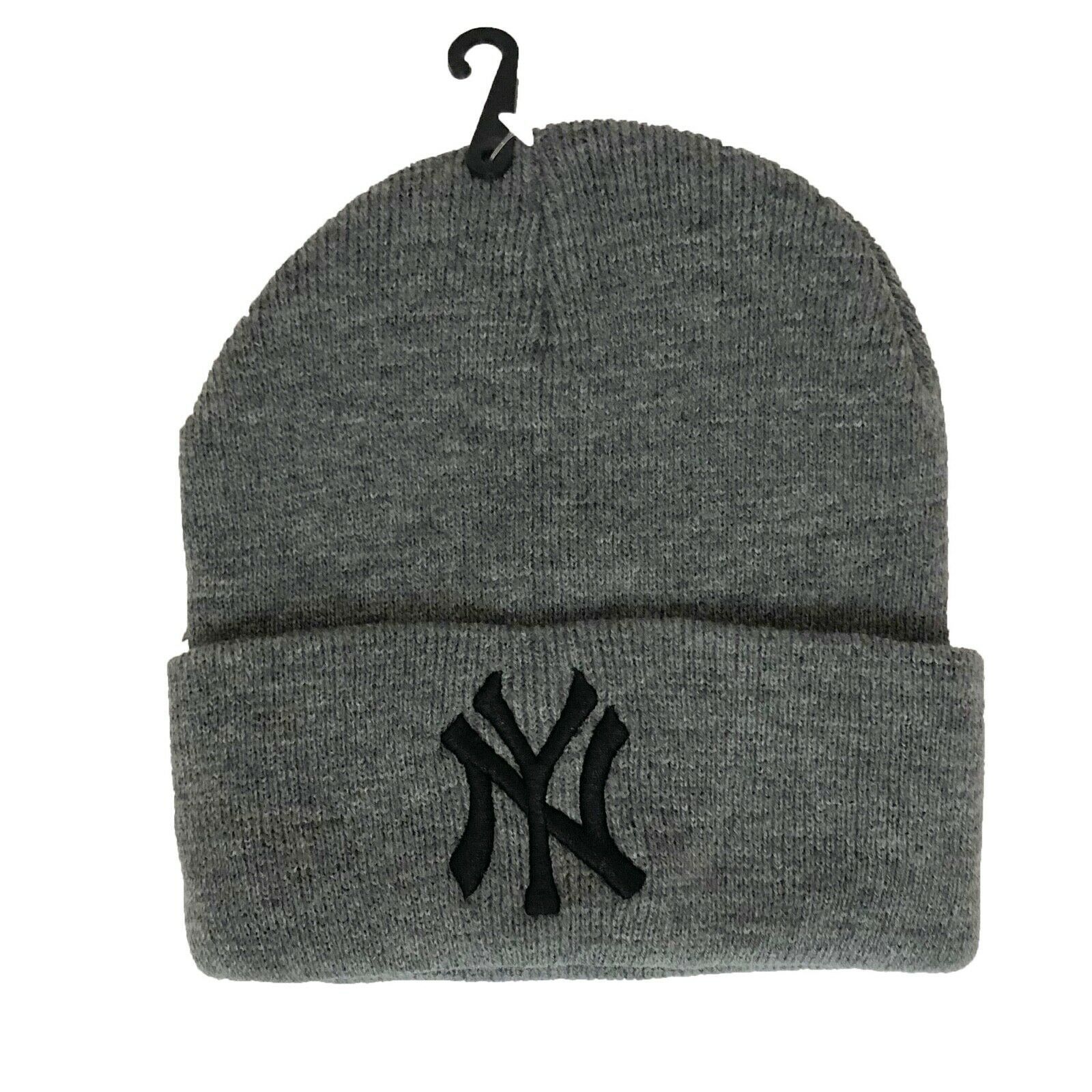 NEW Unisex New York Yankees Beanie Skull Cap Cuff Winter Warm Grey Gray One Size