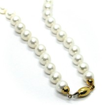 18K YELLOW GOLD BIG 9/9.5 mm ROUND WHITE FRESHWATER PEARLS NECKLACE, 45cm 18" image 2