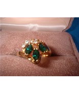 Ladies Emerald Crystal 9 Stone Setting Size Six Ring NIB - $19.00