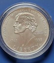 US SILVER DOLLAR 1993 P THOMAS JEFFERSON UNC COMMEMORATIVE COIN - $74.41