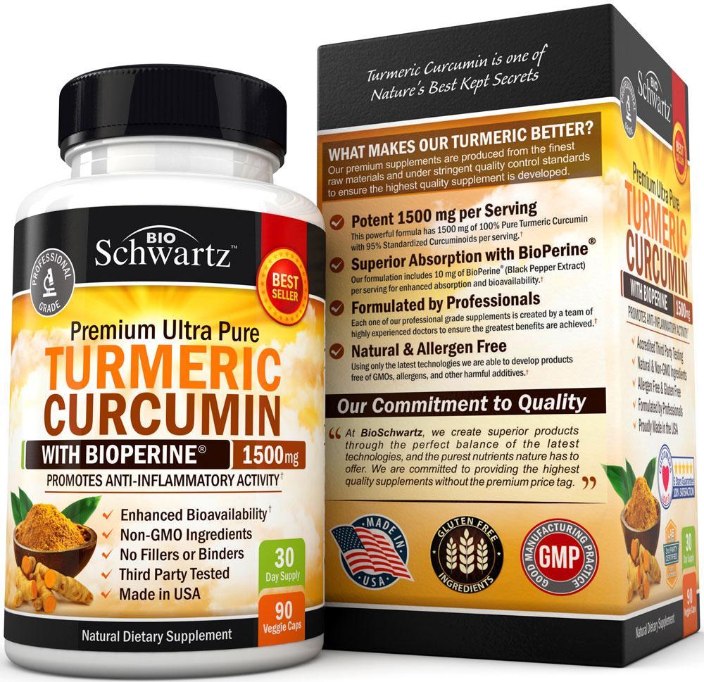 BioSchwartz Turmeric Curcumin 1500mg with BioPerine & 95% - 90 Veggie ...