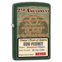 Zippo Lighter - 2nd Amendment Gun Permit Green Matte - 853449 - $30.25