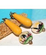 Vintage Peru Earrings Ceramic Beads Dangle Llama Yellow - $19.95