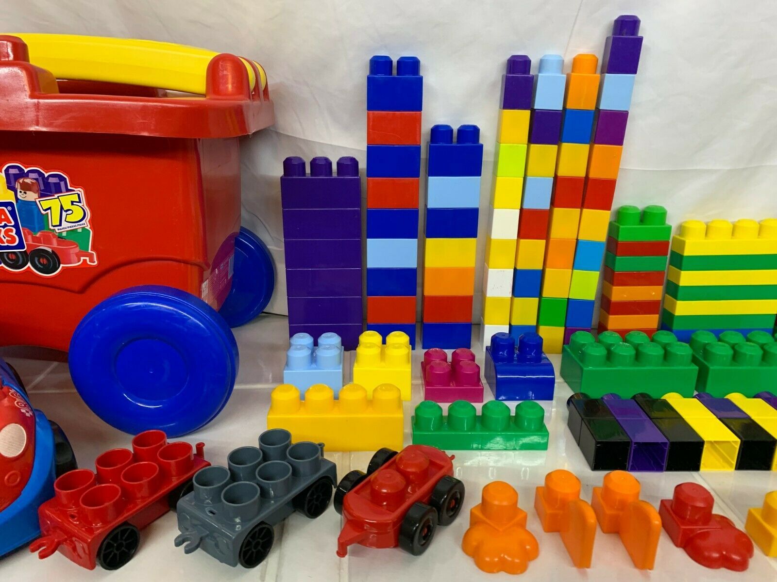 LOT of 130 Mega Bloks Wagon Jumbo Toddler Size Building Blocks Large ...