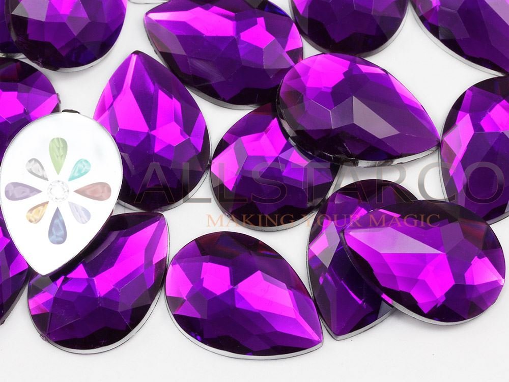 25x18mm Purple Amethyst H105 Flat Back Teardrop Acrylic Gemstones High Quality P