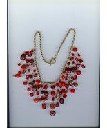 RED Glass Bead BIB Necklace dangles drops Hearts OOAK - $197.01