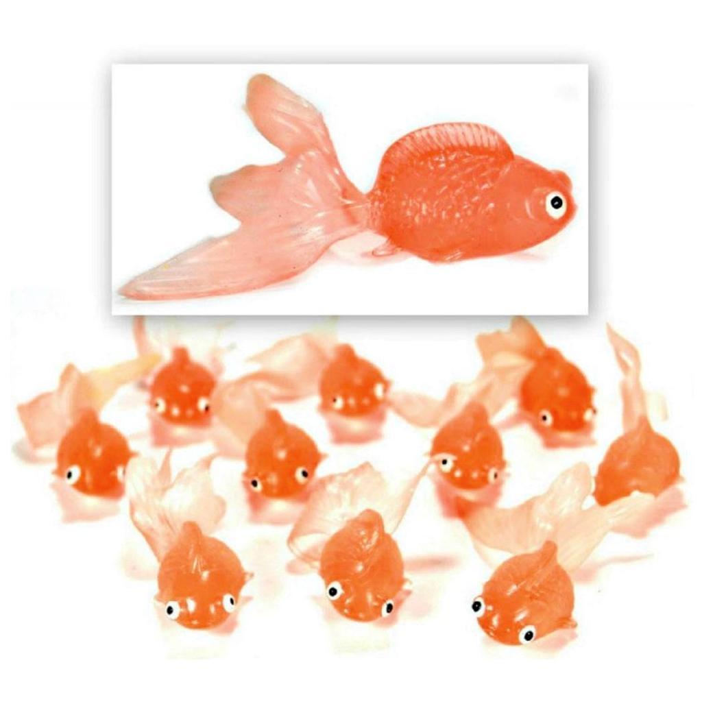 LOT OF 10 PLASTIC GOLDFISH Small Soft Rubber Floating Gold Fish Toy