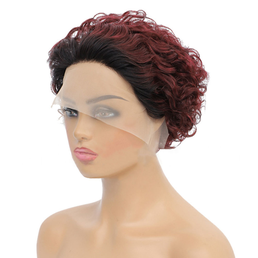 13x1 Lace Front Human Hair Wigs Short Curly Pixie Cut Wig for Women, #1B/99J