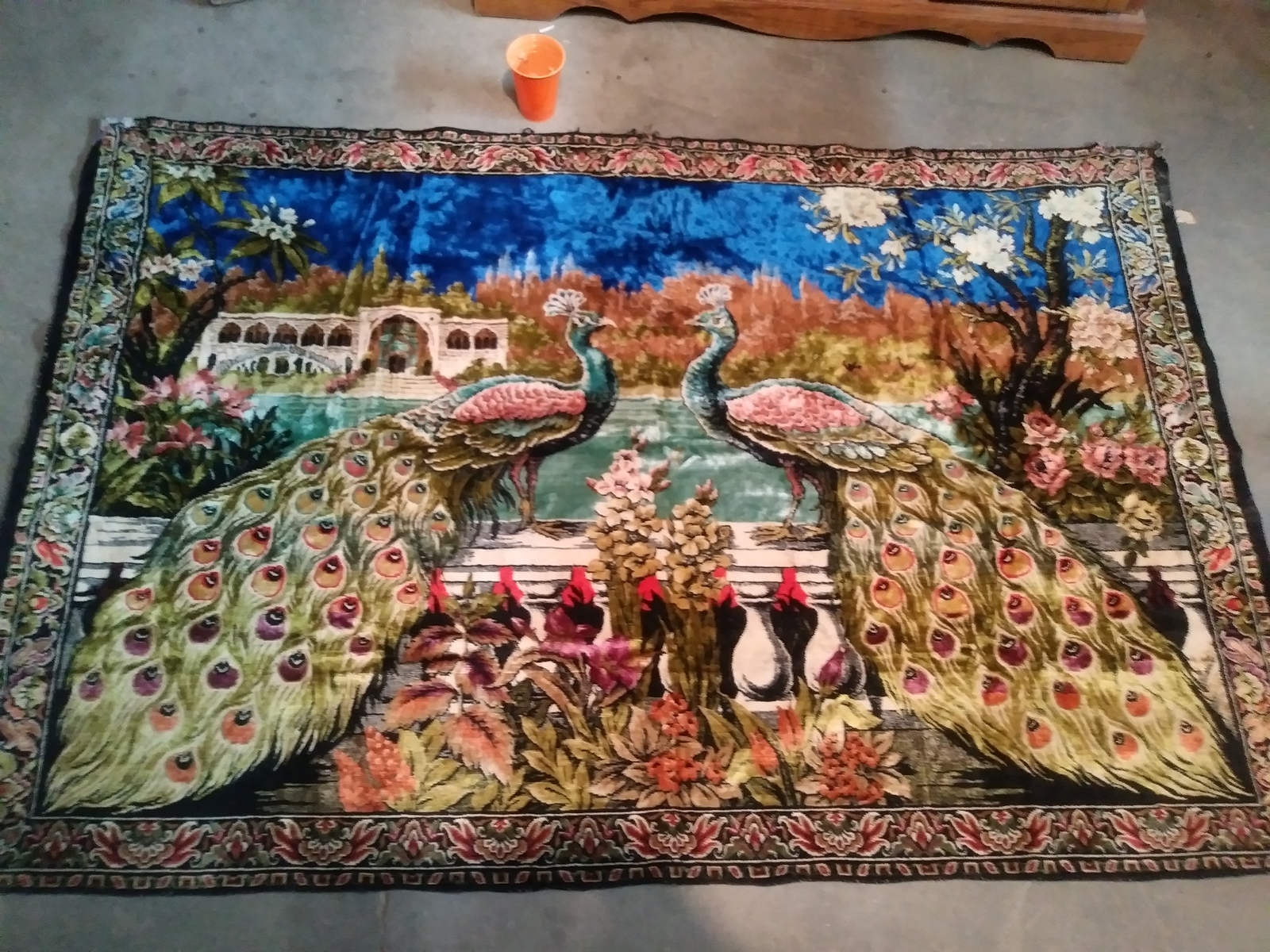 Vintage Peacock Tapestry Wall Hanging Original tag from Lebanon