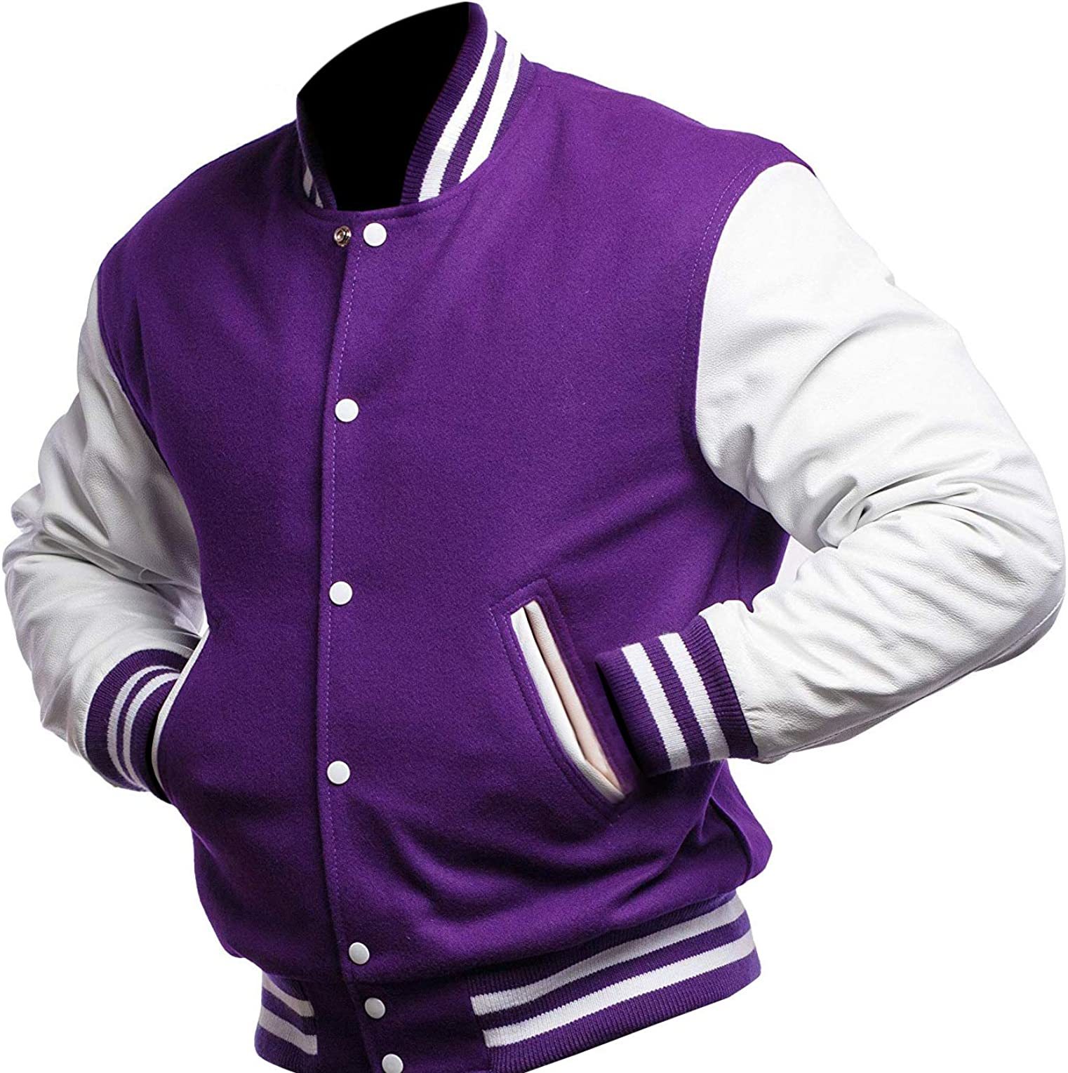 Men Purple White College Varsity Baseball High School Letterman Bomber Jacket