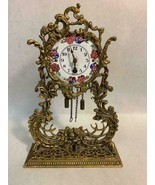Vintage German Globe Dresser Shelf Clock Gold-toned Metal Floral Wind Up... - $148.49