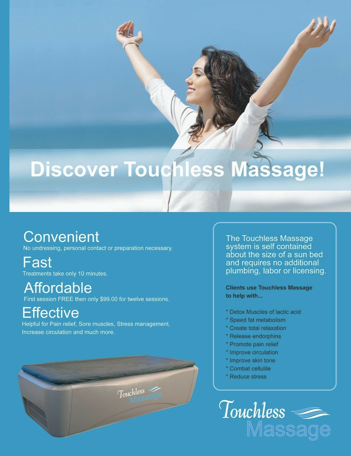 New Touchless Massage Heated Dry Hydro Therapy System Water Aqua Spa Bed Table Tables