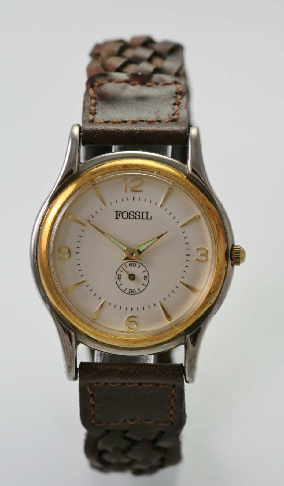 gold and silver fossil watch men's