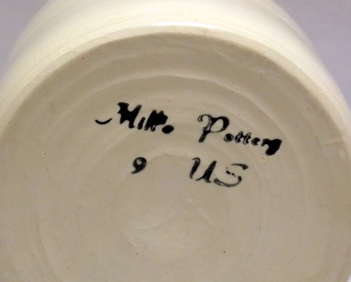 Studio Pottery hand painted nautical ship schooner pitcher vase wheel thrown Studio