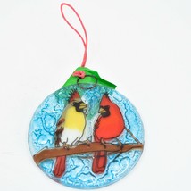 Male Female Cardinal Bird Fused Art Glass Ornament Sun Catcher Handmade Ecuador