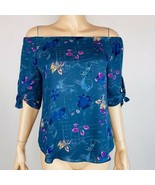 Babaton Blue Floral Print Off Shoulders Tie Sleeve Accented Top Blouse XS - $29.69