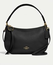 Coach Sutton Crossbody in Polished Pebble Leather Black-Gold  - $243.53
