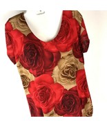 Vtg Top 90s Stretchy SZ L Susan Lawrence Bodycon Red Floral Rose Boho Tr... - $19.79