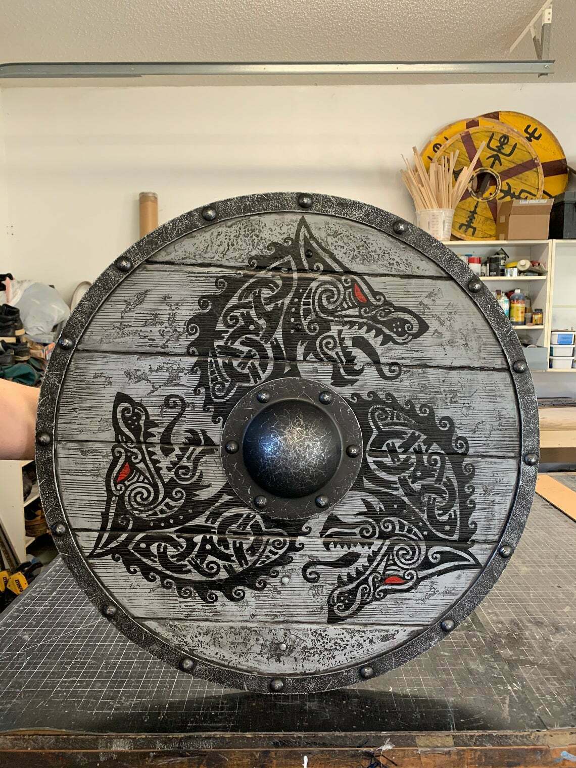 (Bouclier médiéval)Viking Shield 24Bouclier en bois Heavy Metal Fitted