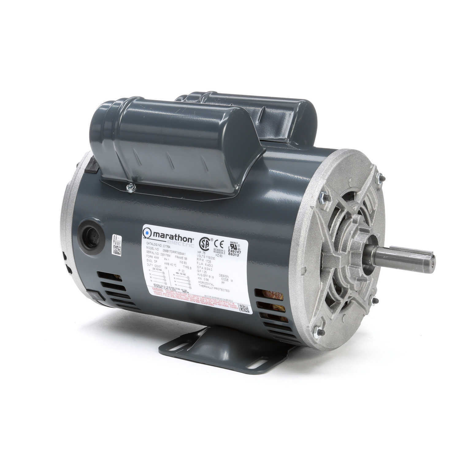 Marathon C176A Electric Motor 3/4 HP 1800 Rpm 1PH 115/208230 Volt 56