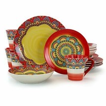 Elama Zen Red Mozaik 16 Piece Luxurious Stoneware Dinnerware with Comple... - $86.97
