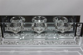 Clear Faceted Glass Crytal Balls Mirrored 3-Votive Rectangle Candle Hold... - $32.99