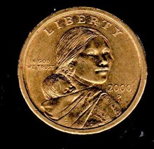 One Dollar US Liberty Sacagawea Gold Color Coin. 2000 P - $3.90