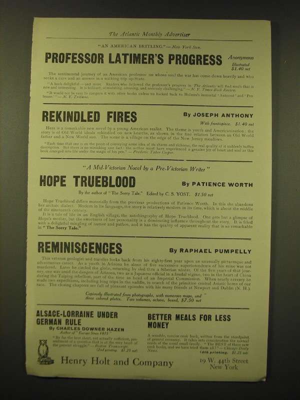 1918 henry Holt and Company Ad - $14.99