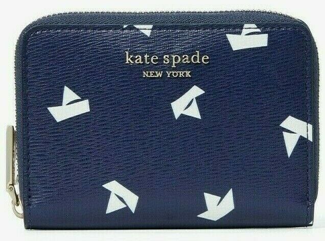 Kate Spade Spencer Paper Boats Navy Blue Zip Card Case PWR00362 NWT $88 MSRP FS