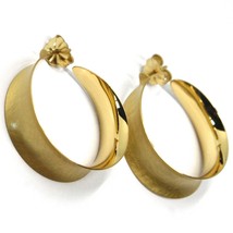 925 STERLING SILVER CIRCLE HOOPS BIG EARRINGS 3cm x 1cm YELLOW SATIN CURVED image 1