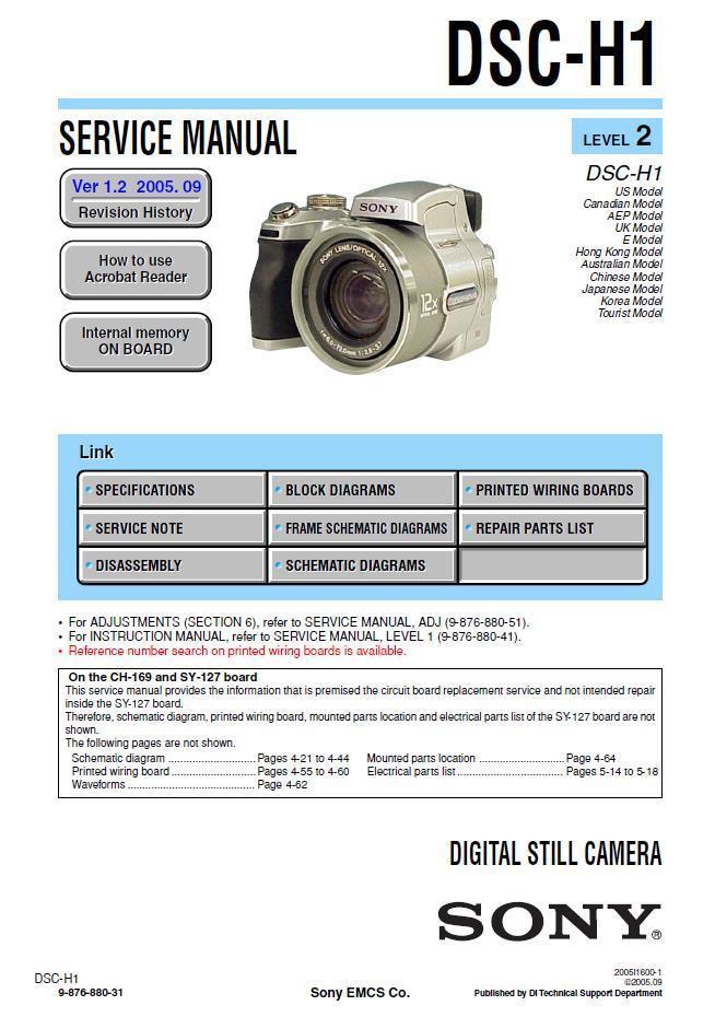 SONY DSC-H1 DIGITAL CAMERA SERVICE REPAIR MANUAL - TV, Video & Audio