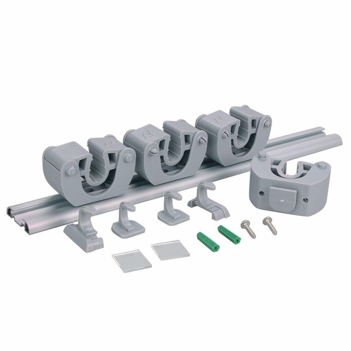 Mop Broom Holder Wall Mounted Hooks, Free Combination Rubber Grip Pole